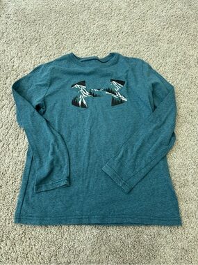 Under Armour Teal Heather Long Sleeve Mountain Logo Tee